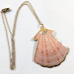 AS IS Pink Real seashell pendant necklace on 18.5" gold tone chain